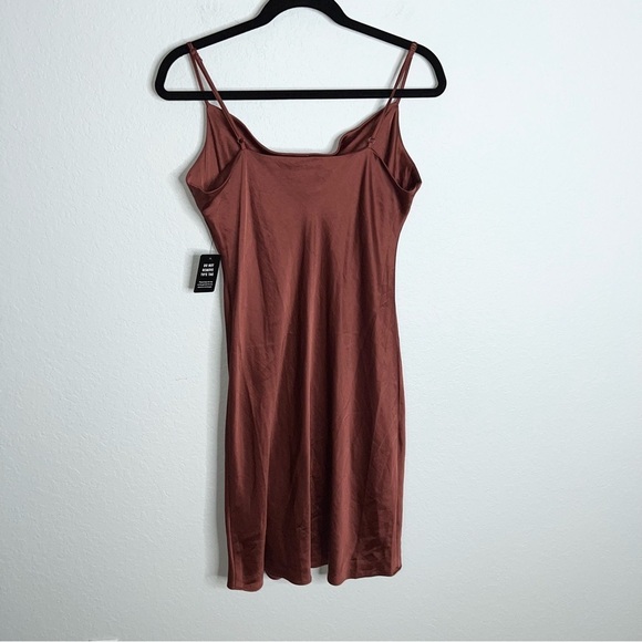 Express Dress Women Large Midi Satin Rust Dark Burnt Orange Slip Draped FF - Picture 2 of 6